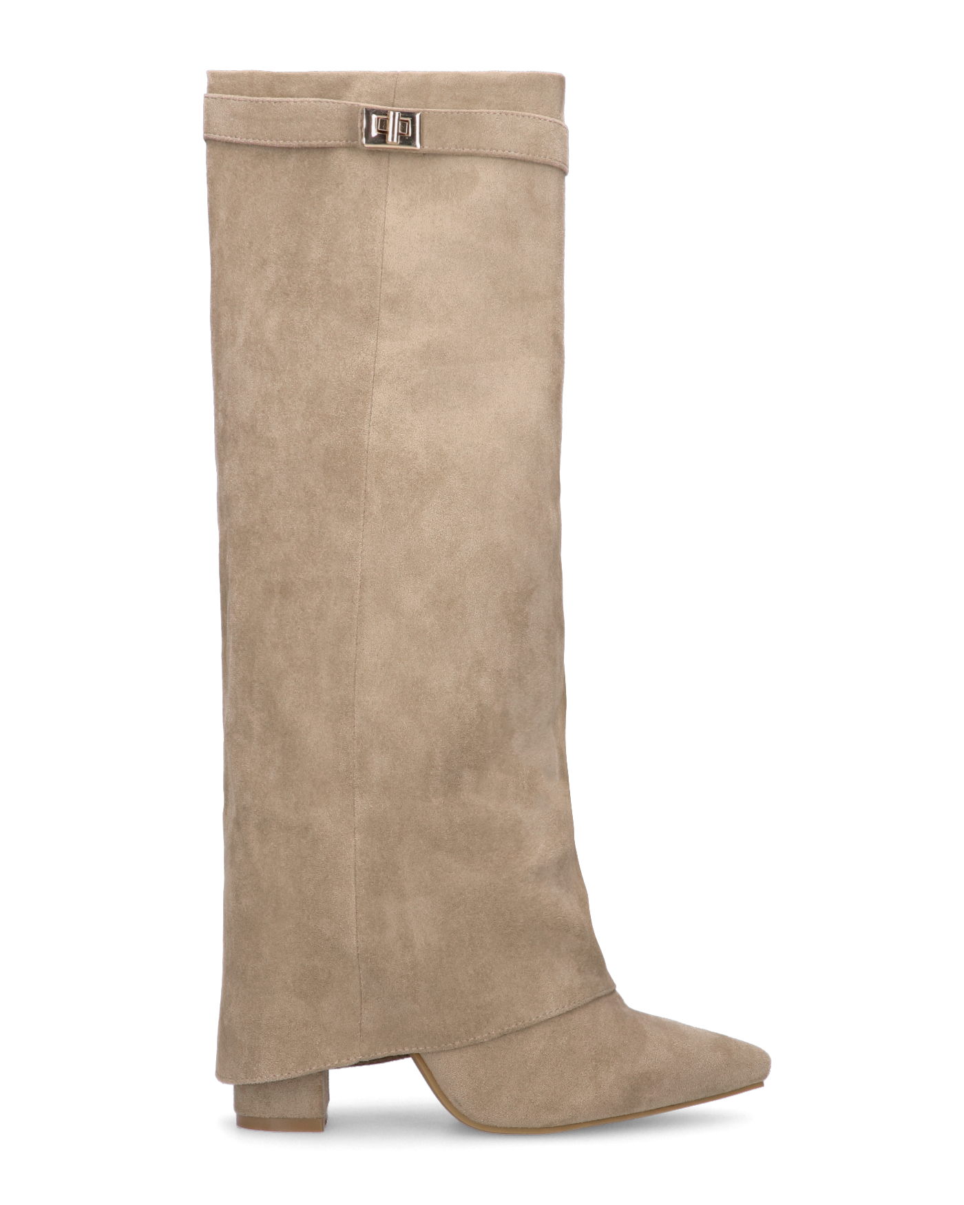 LILY - stivali alti in camoscio beige con risvolto