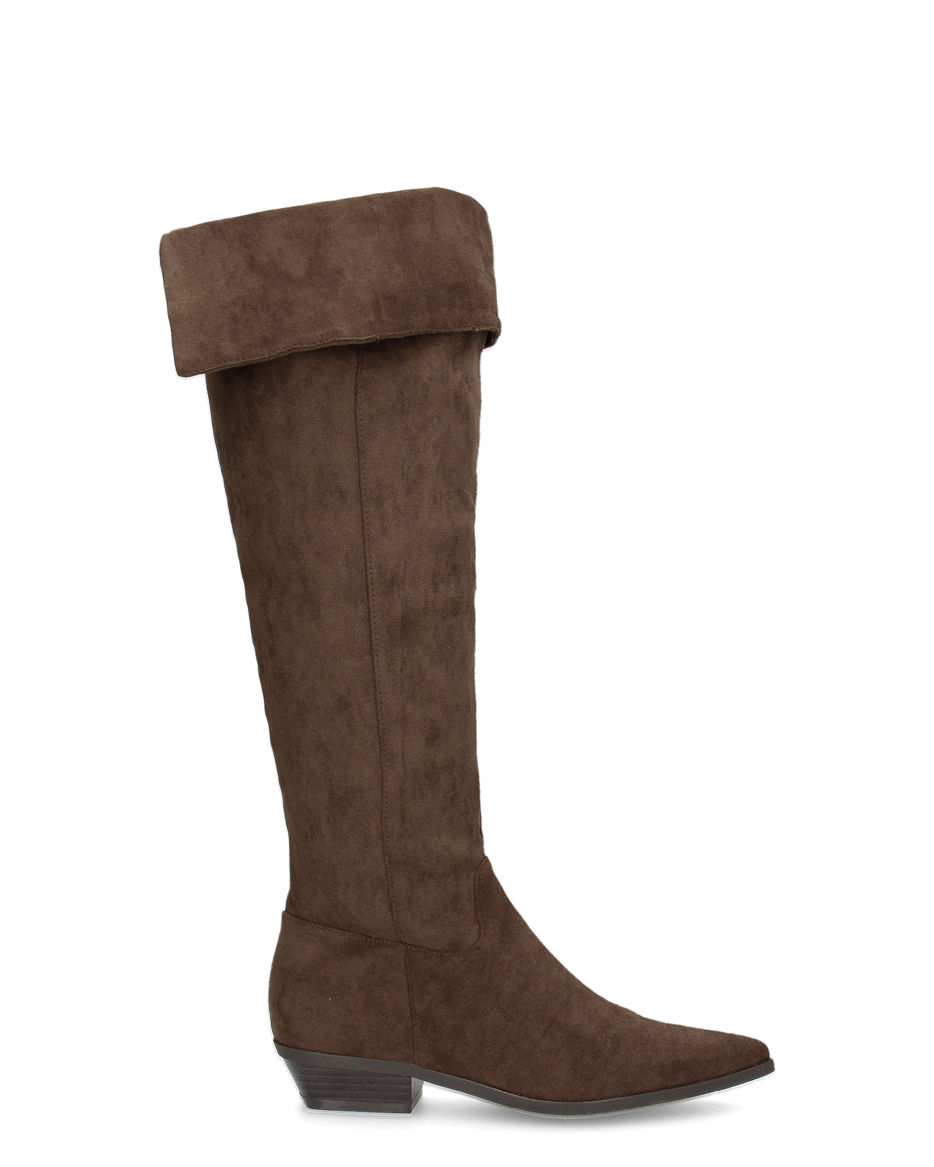 LIVY - stivale alto in simil camoscio marrone risvoltabile con tacco