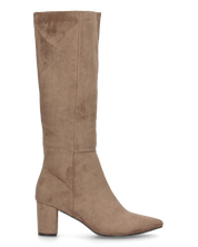 LORA - stivale alto scamosciato beige con tacco a blocco e chiusura zip