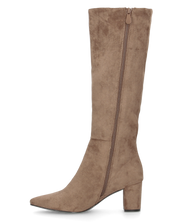 LORA - stivale alto scamosciato beige con tacco a blocco e chiusura zip