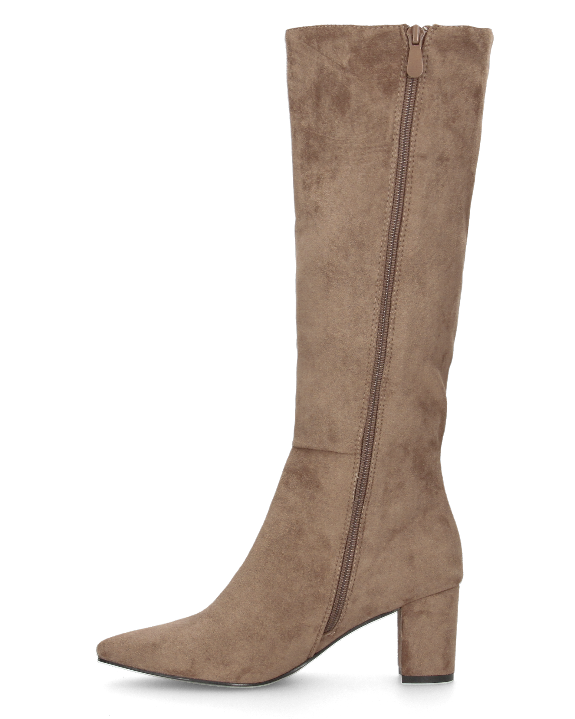 LORA - stivale alto scamosciato beige con tacco a blocco e chiusura zip