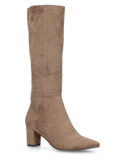 LORA - stivale alto scamosciato beige con tacco a blocco e chiusura zip