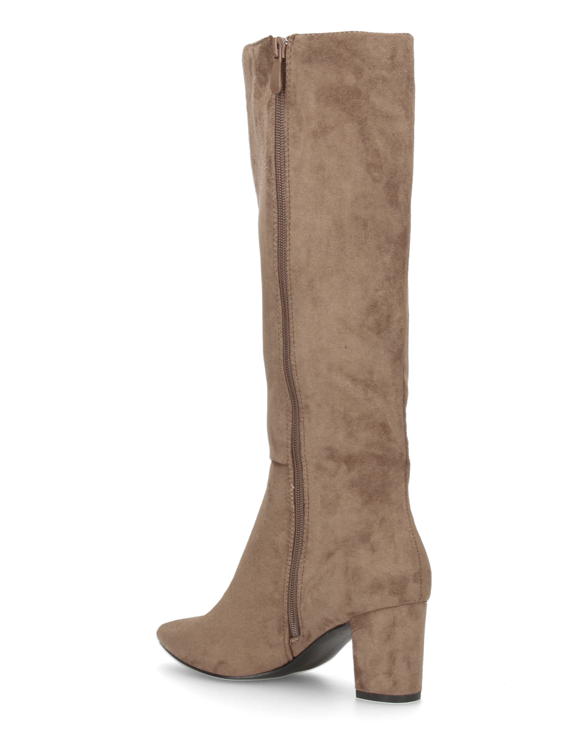 LORA - stivale alto scamosciato beige con tacco a blocco e chiusura zip