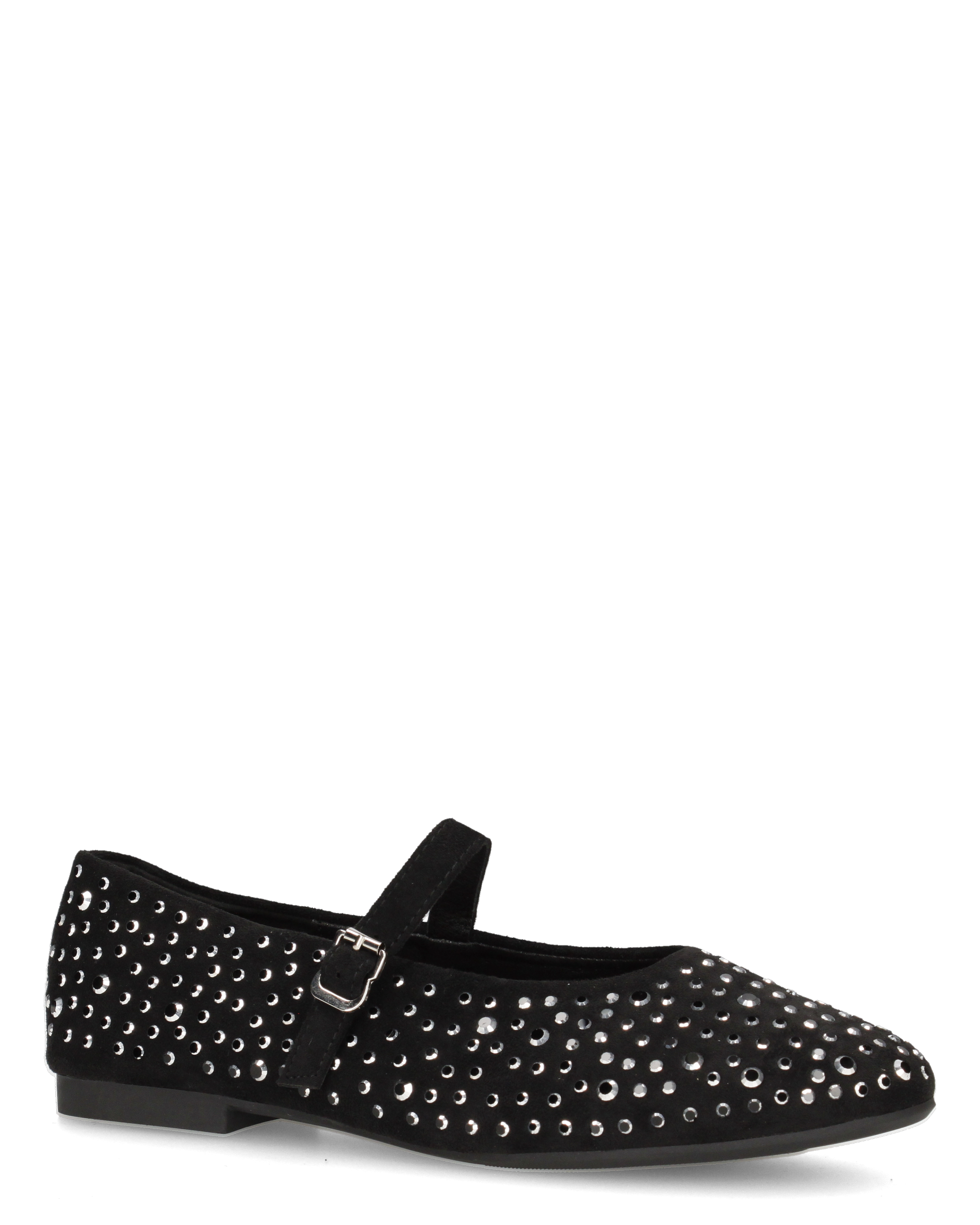 LUANA - ballerine Mary Jane scamosciate nere con strass e cinturino