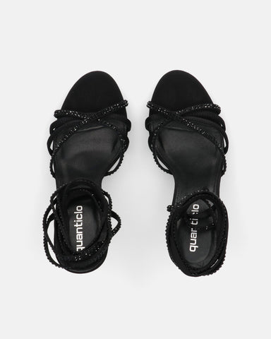 LEDA - sandali neri con tacco a spillo e lacci con gemme