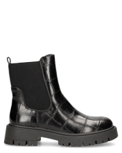 LERA - stivaletti chelsea neri in ecopelle pitonata con suola chunky e zip