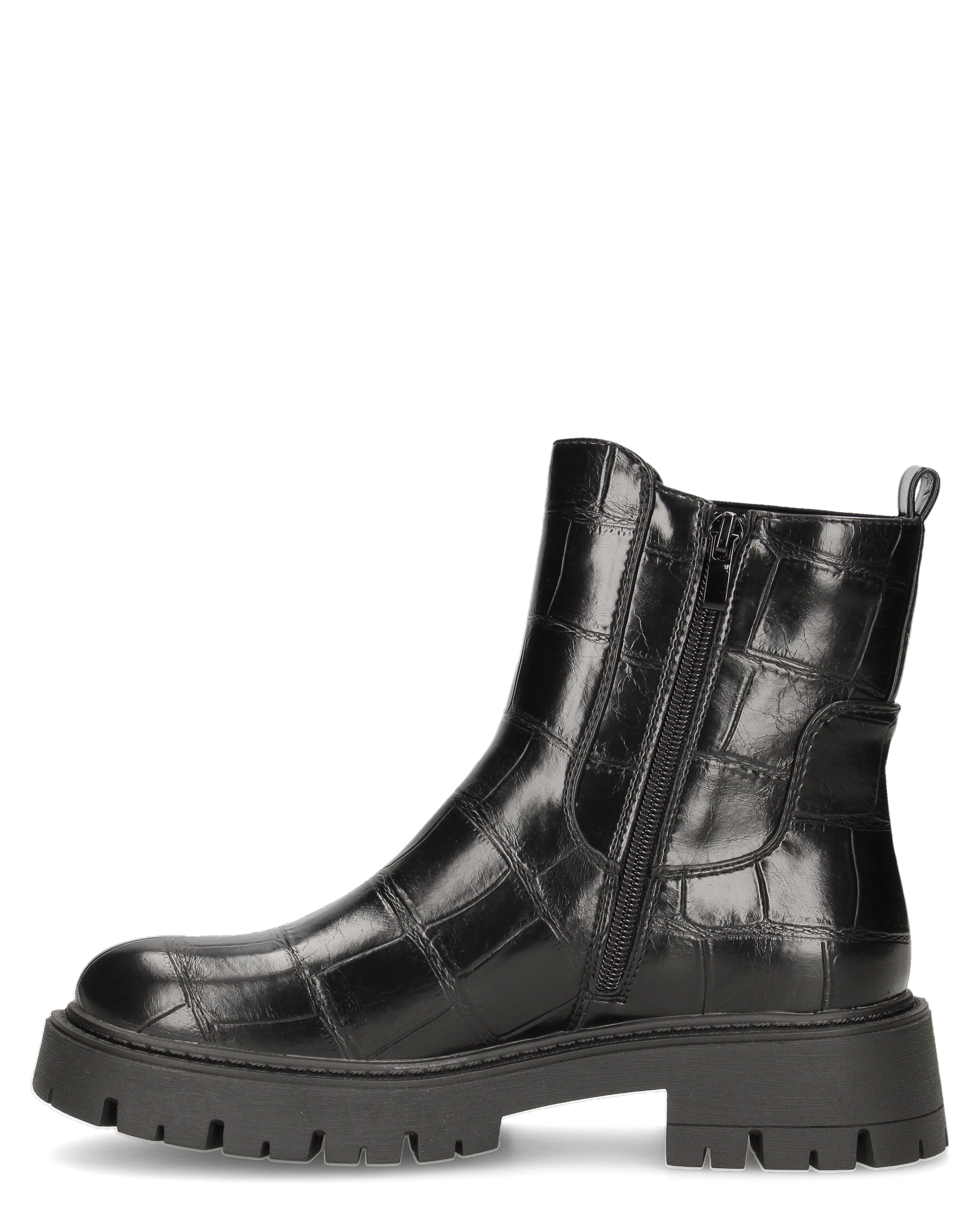 LERA - stivaletti chelsea neri in ecopelle pitonata con suola chunky e zip