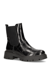 LERA - stivaletti chelsea neri in ecopelle pitonata con suola chunky e zip