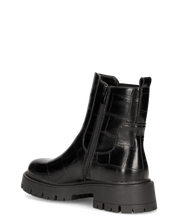 LERA - stivaletti chelsea neri in ecopelle pitonata con suola chunky e zip