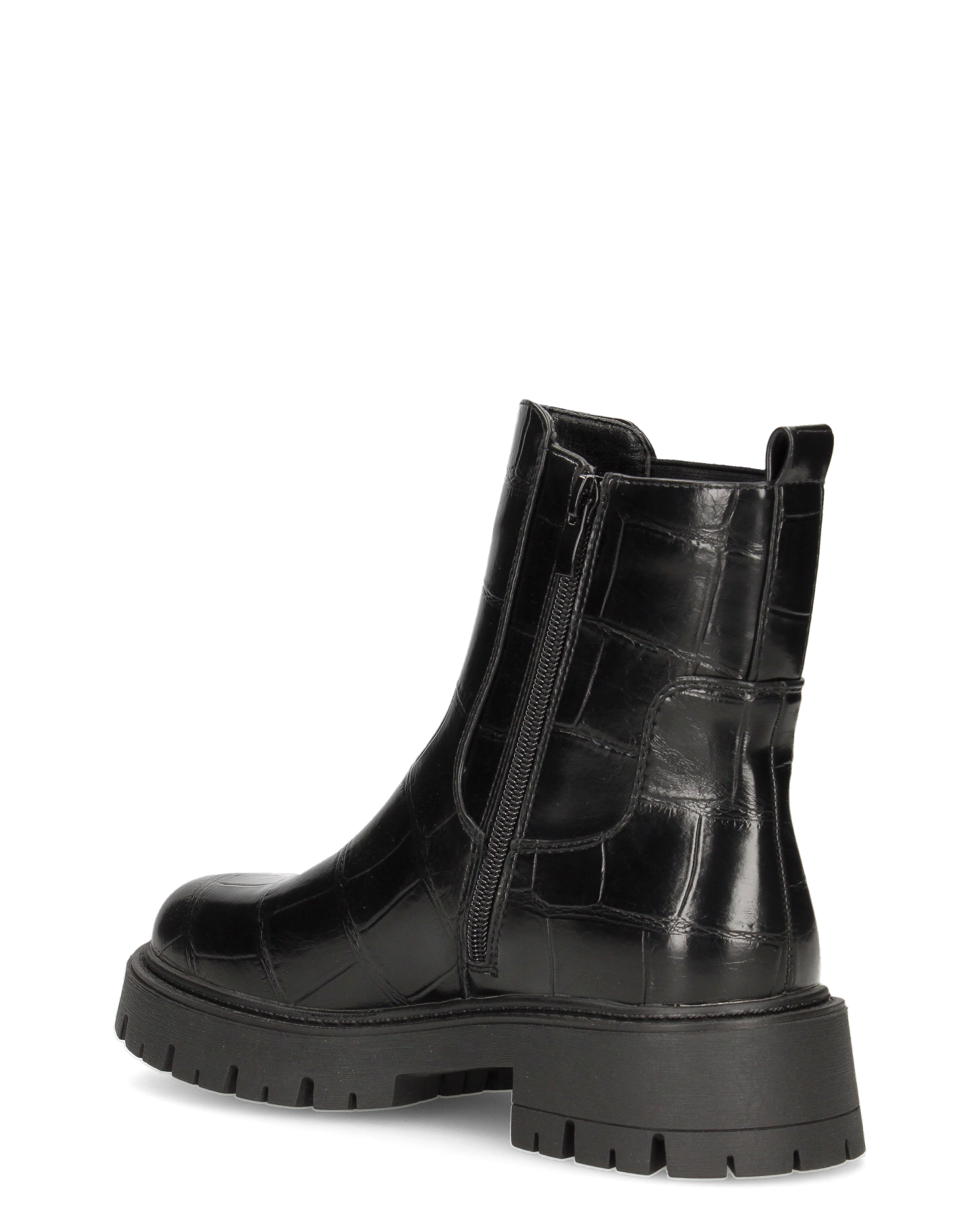 LERA - stivaletti chelsea neri in ecopelle pitonata con suola chunky e zip