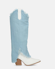 LEYRE - stivale in ecopelle bianca con risvolto lungo in denim