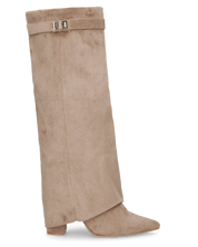 LILY - stivali alti in camoscio khaki con risvolto
