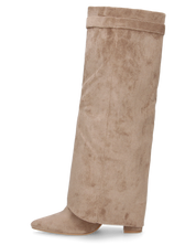 LILY - stivali alti in camoscio khaki con risvolto