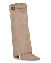 LILY - stivali alti in camoscio khaki con risvolto