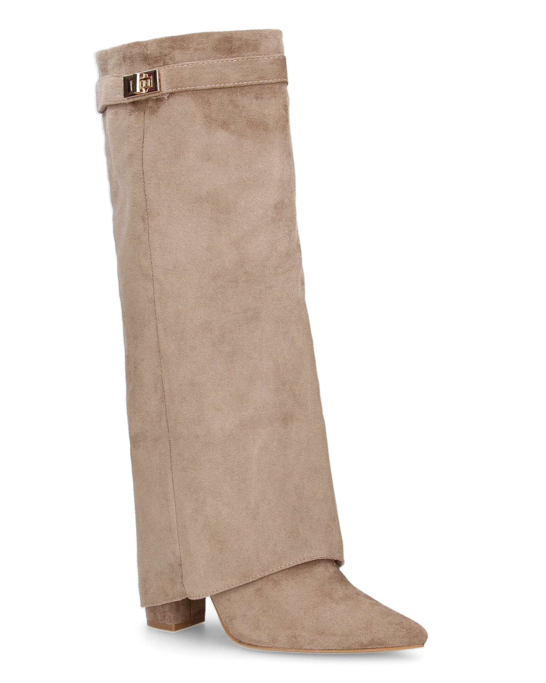 LILY - stivali alti in camoscio khaki con risvolto
