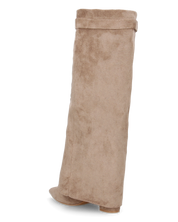 LILY - stivali alti in camoscio khaki con risvolto