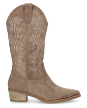 LINDSEY - stivaletti texani khaki con disegni ricamati e tacco a blocco