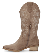 LINDSEY - stivaletti texani khaki con disegni ricamati e tacco a blocco