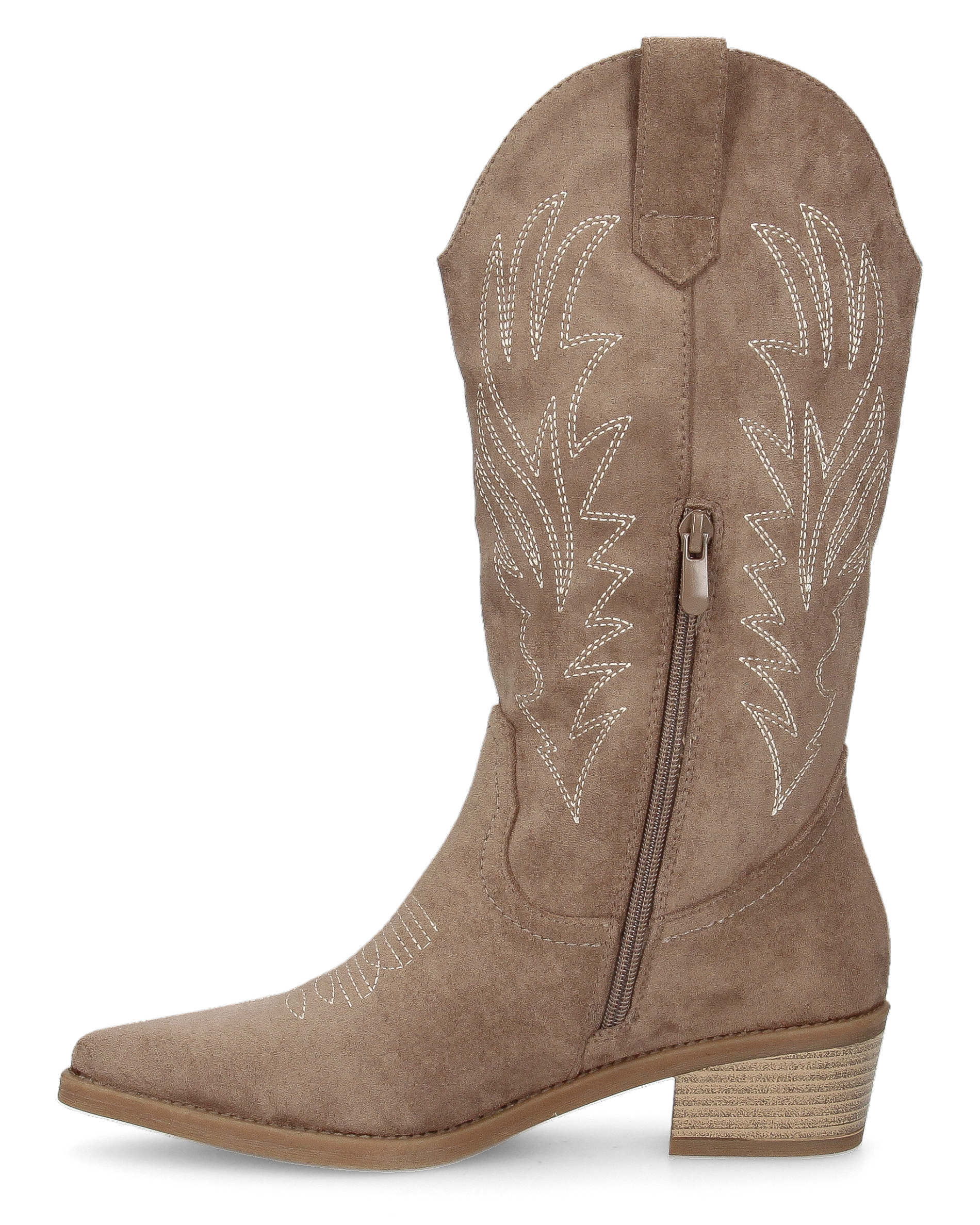 LINDSEY - stivaletti texani khaki con disegni ricamati e tacco a blocco