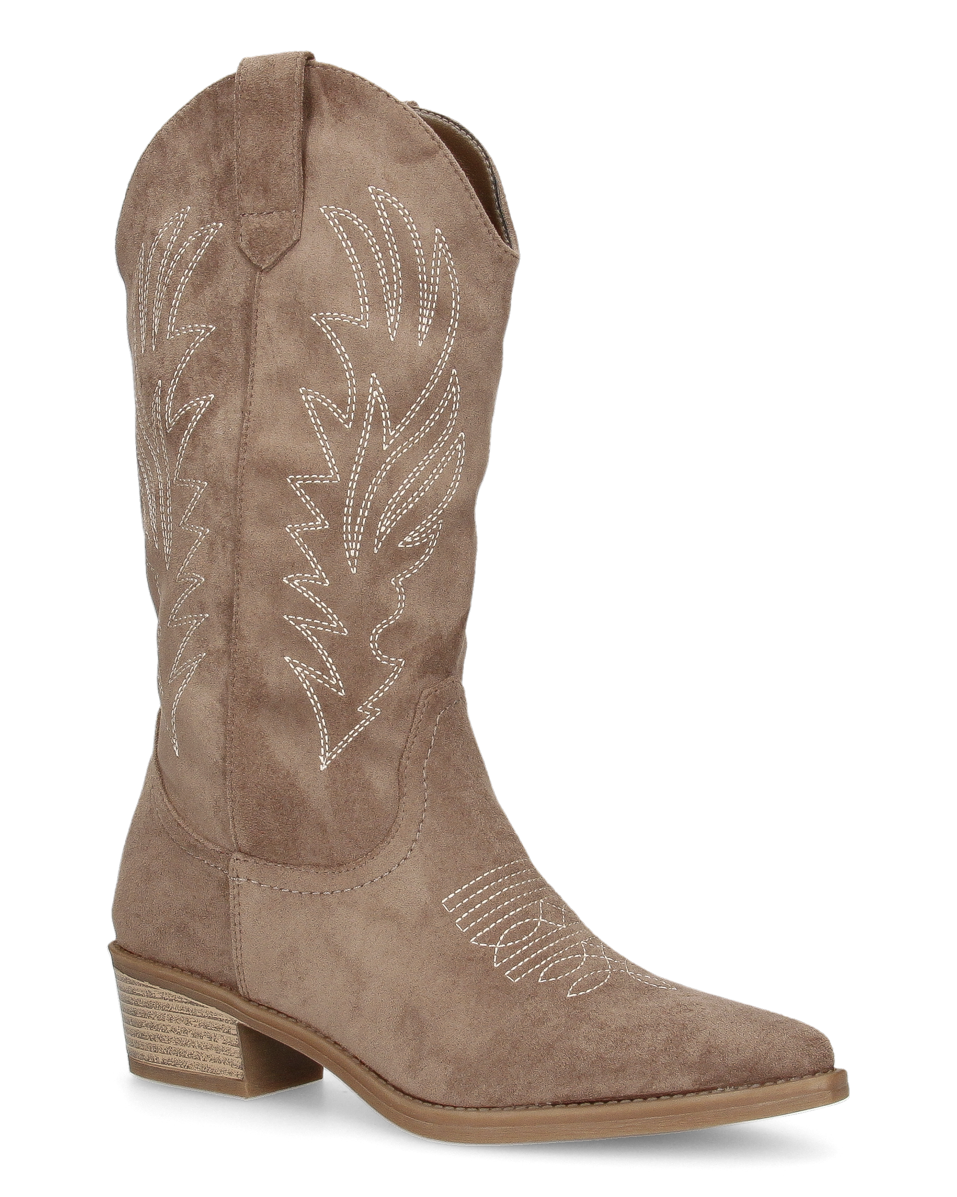 LINDSEY - stivaletti texani khaki con disegni ricamati e tacco a blocco
