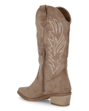 LINDSEY - stivaletti texani khaki con disegni ricamati e tacco a blocco