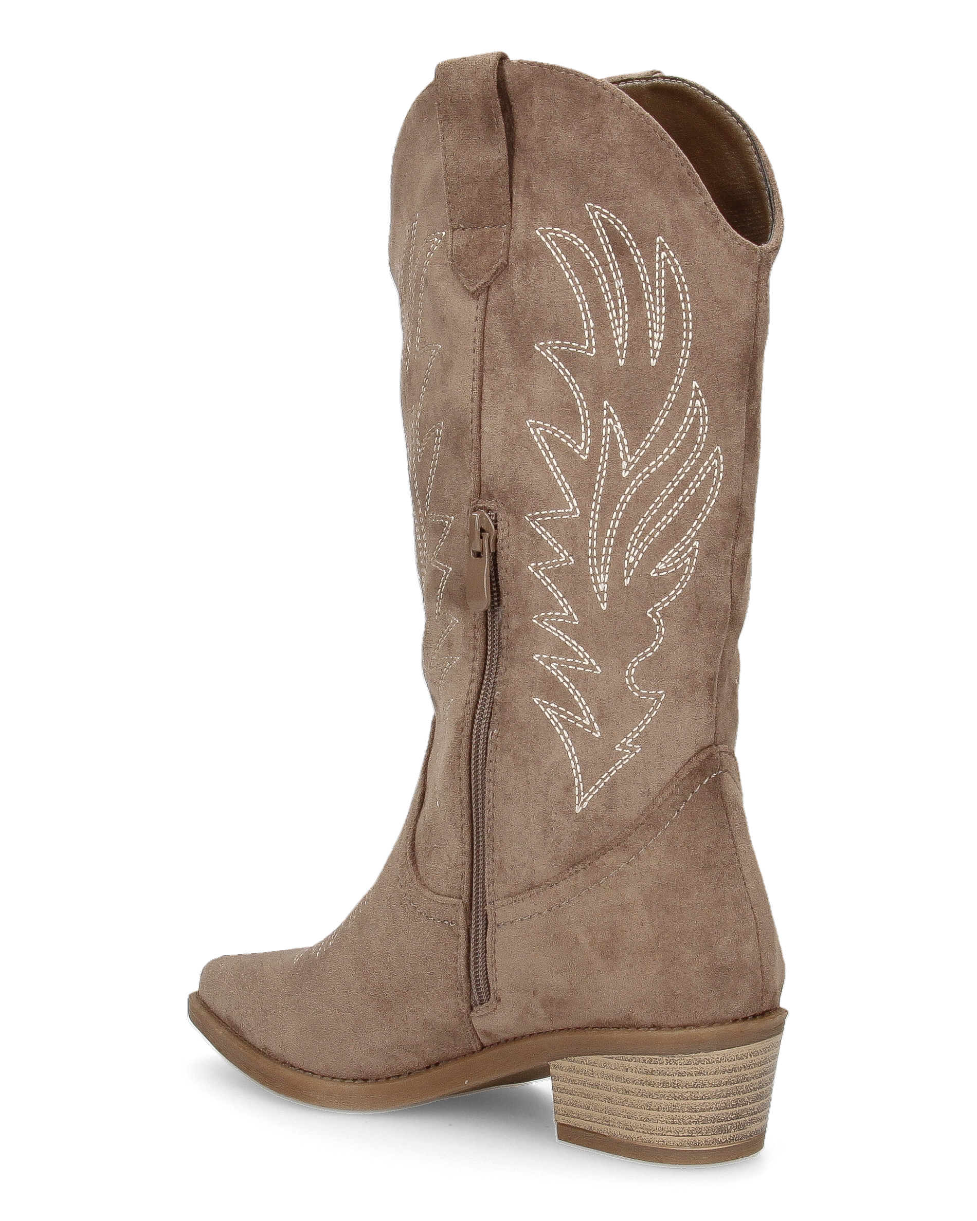 LINDSEY - stivaletti texani khaki con disegni ricamati e tacco a blocco