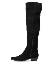 LIVY - stivale alto in simil camoscio nero risvoltabile con tacco