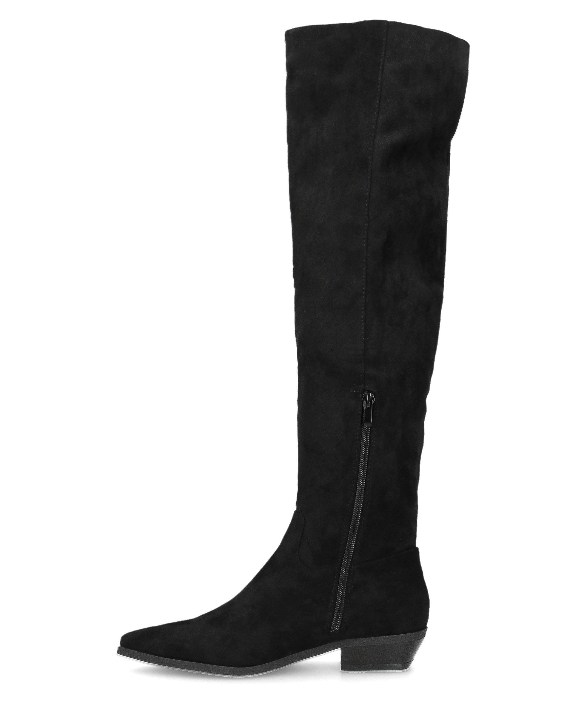 LIVY - stivale alto in simil camoscio nero risvoltabile con tacco