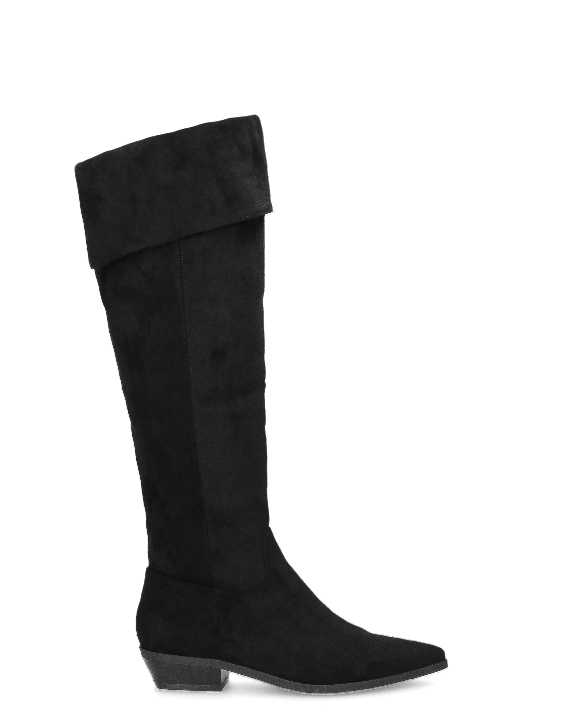 LIVY - stivale alto in simil camoscio nero risvoltabile con tacco