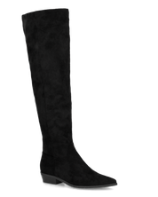 LIVY - stivale alto in simil camoscio nero risvoltabile con tacco