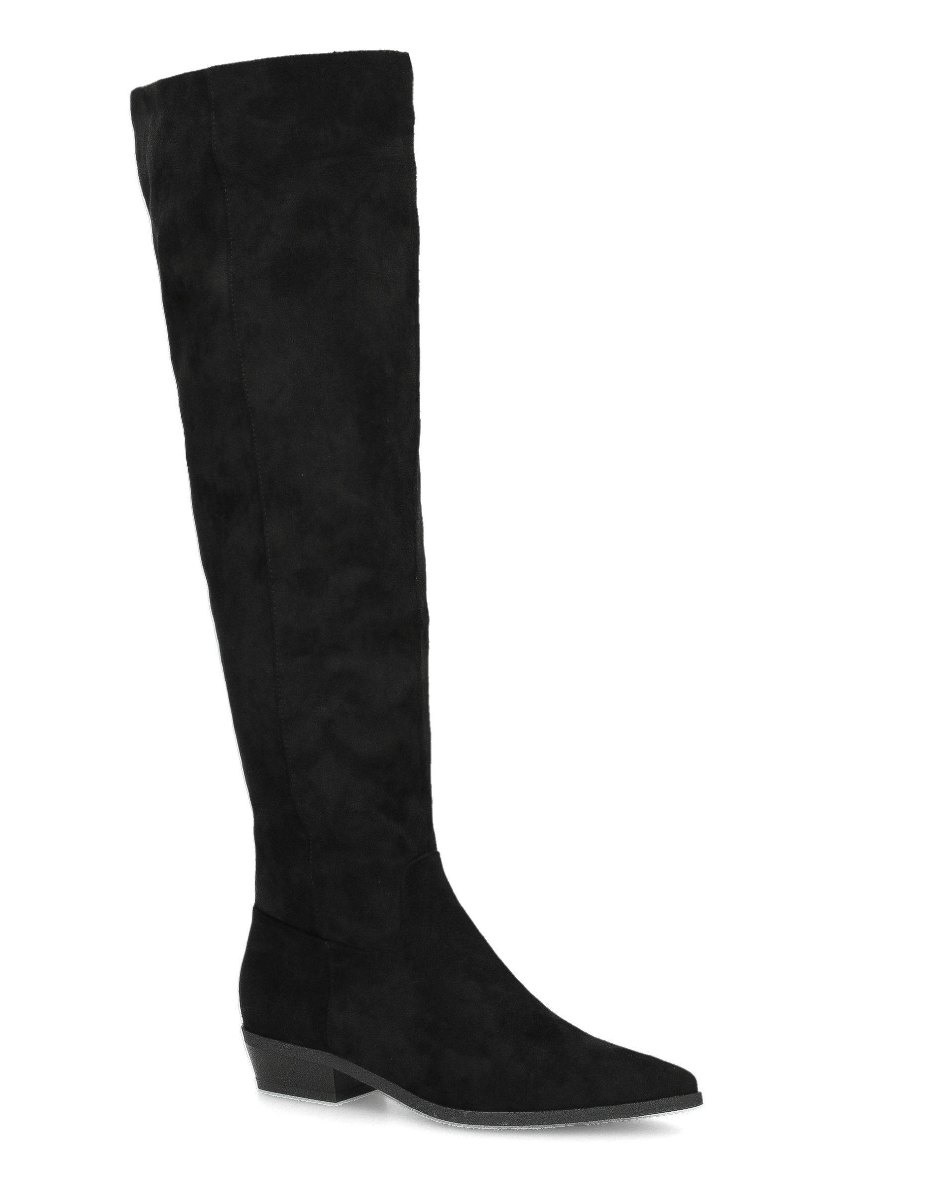 LIVY - stivale alto in simil camoscio nero risvoltabile con tacco