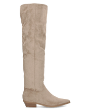 LIVY - stivale alto in simil camoscio khaki risvoltabile con tacco