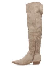 LIVY - stivale alto in simil camoscio khaki risvoltabile con tacco