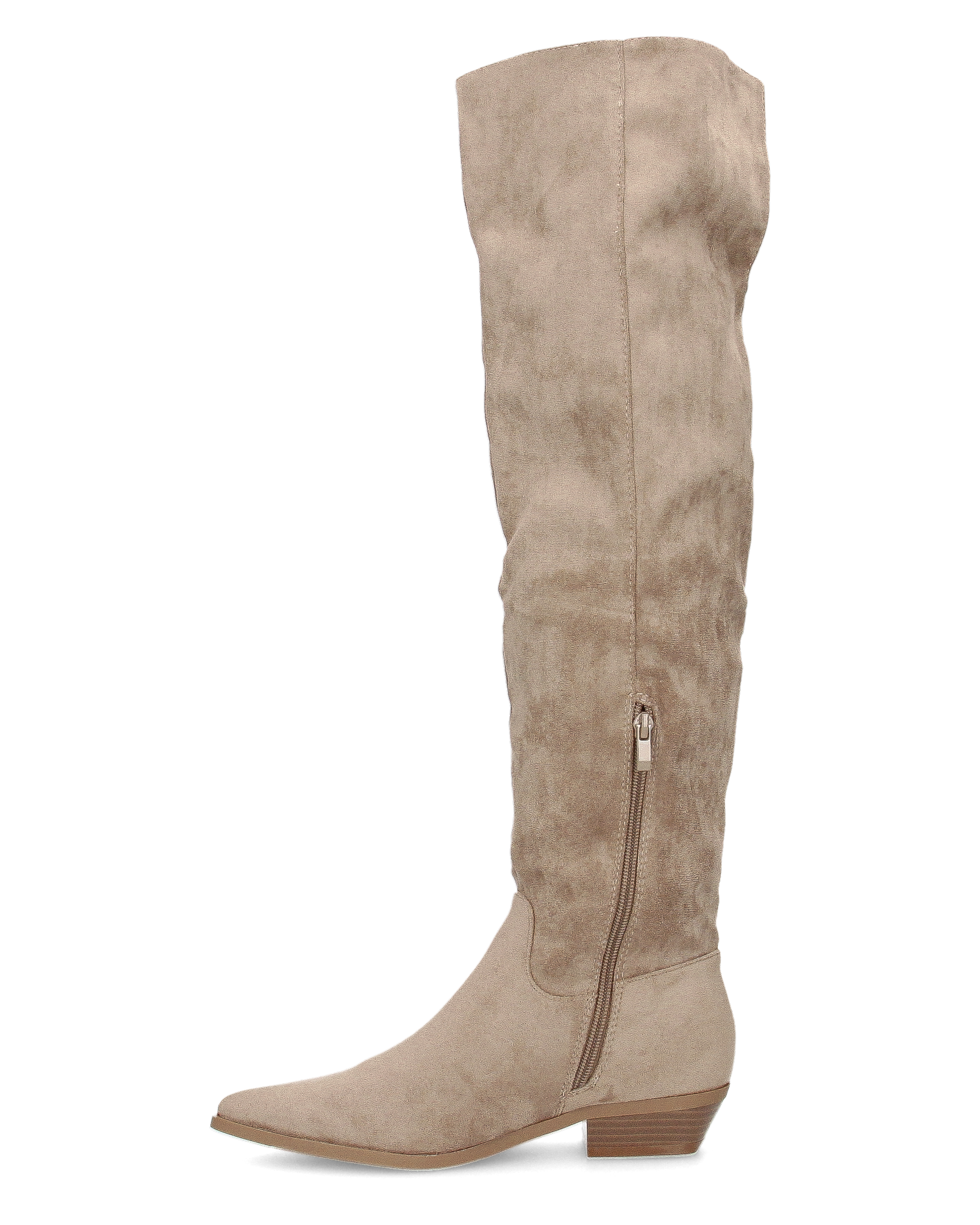 LIVY - stivale alto in simil camoscio khaki risvoltabile con tacco