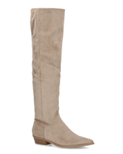 LIVY - stivale alto in simil camoscio khaki risvoltabile con tacco