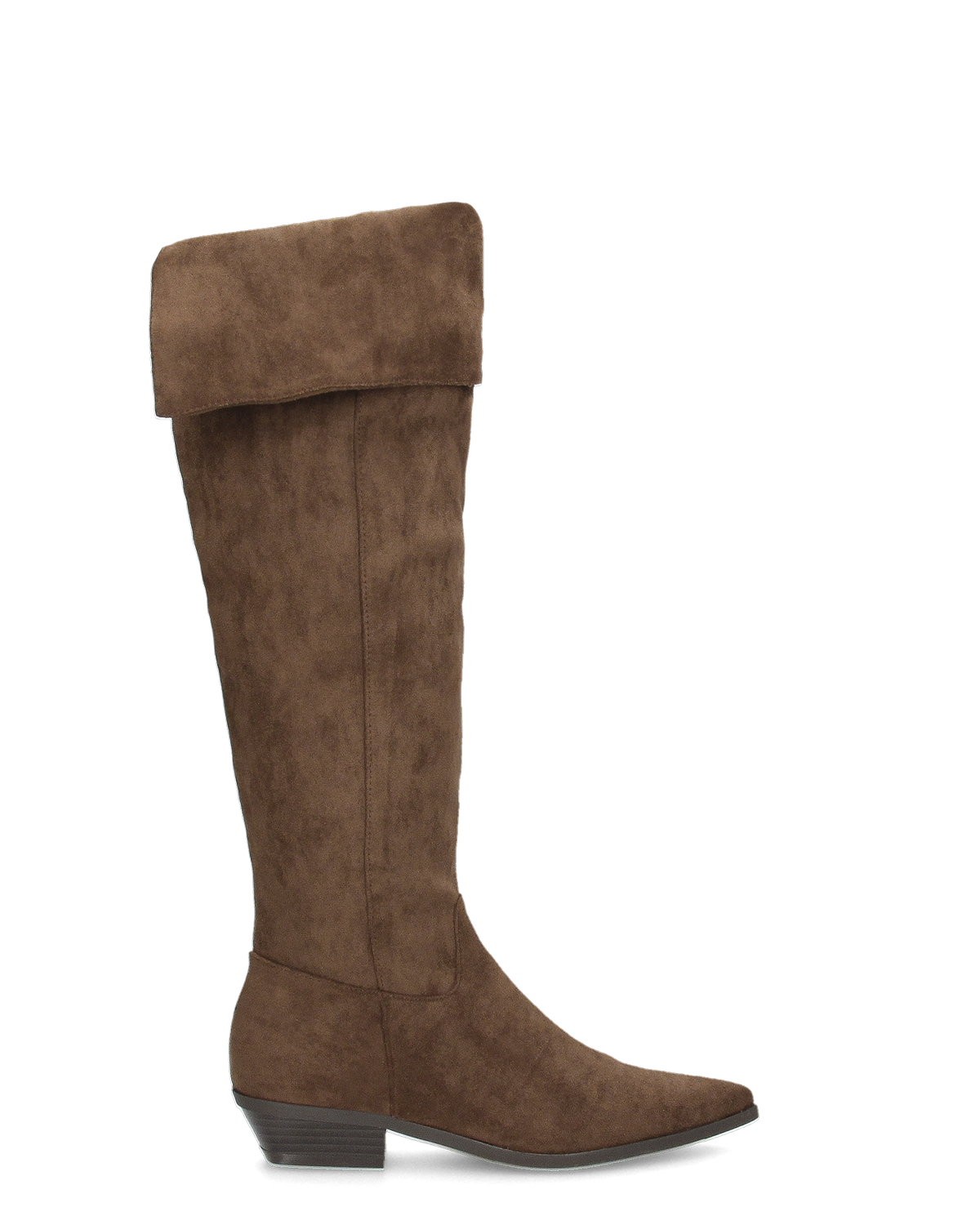 LIVY - stivale alto in simil camoscio marrone risvoltabile con tacco