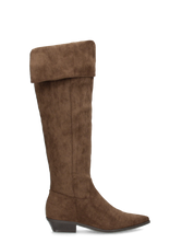 LIVY - stivale alto in simil camoscio marrone risvoltabile con tacco