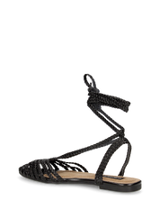 LIXY - sandalini flat neri con trama intrecciata e lacci