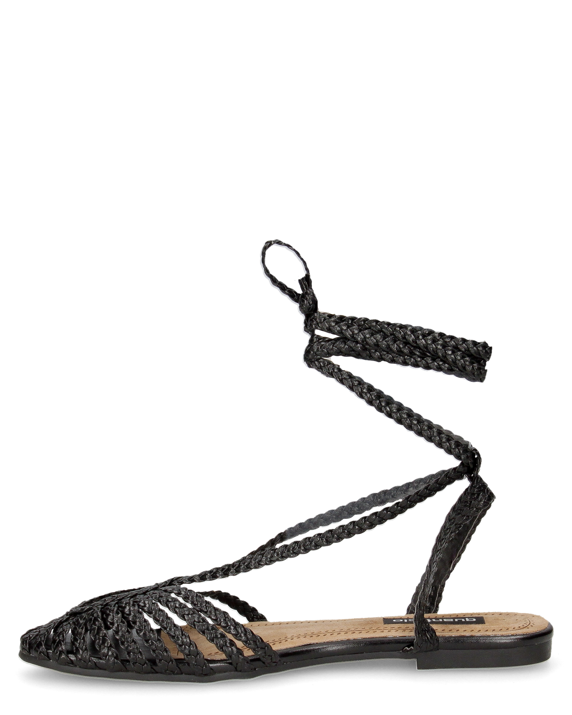 LIXY - sandalini flat neri con trama intrecciata e lacci
