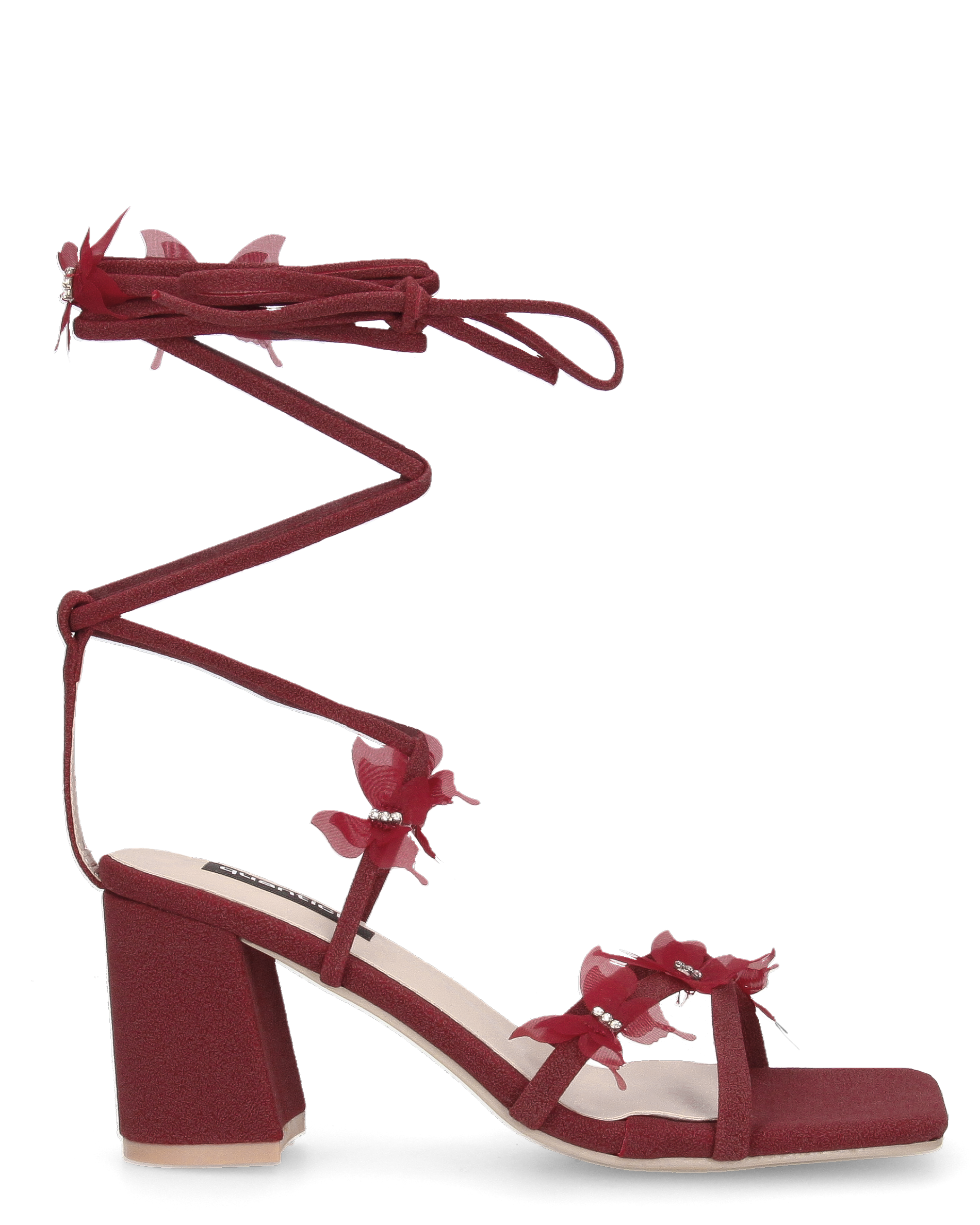 LOIS - sandali con tacco bordeaux con farfalline decorative