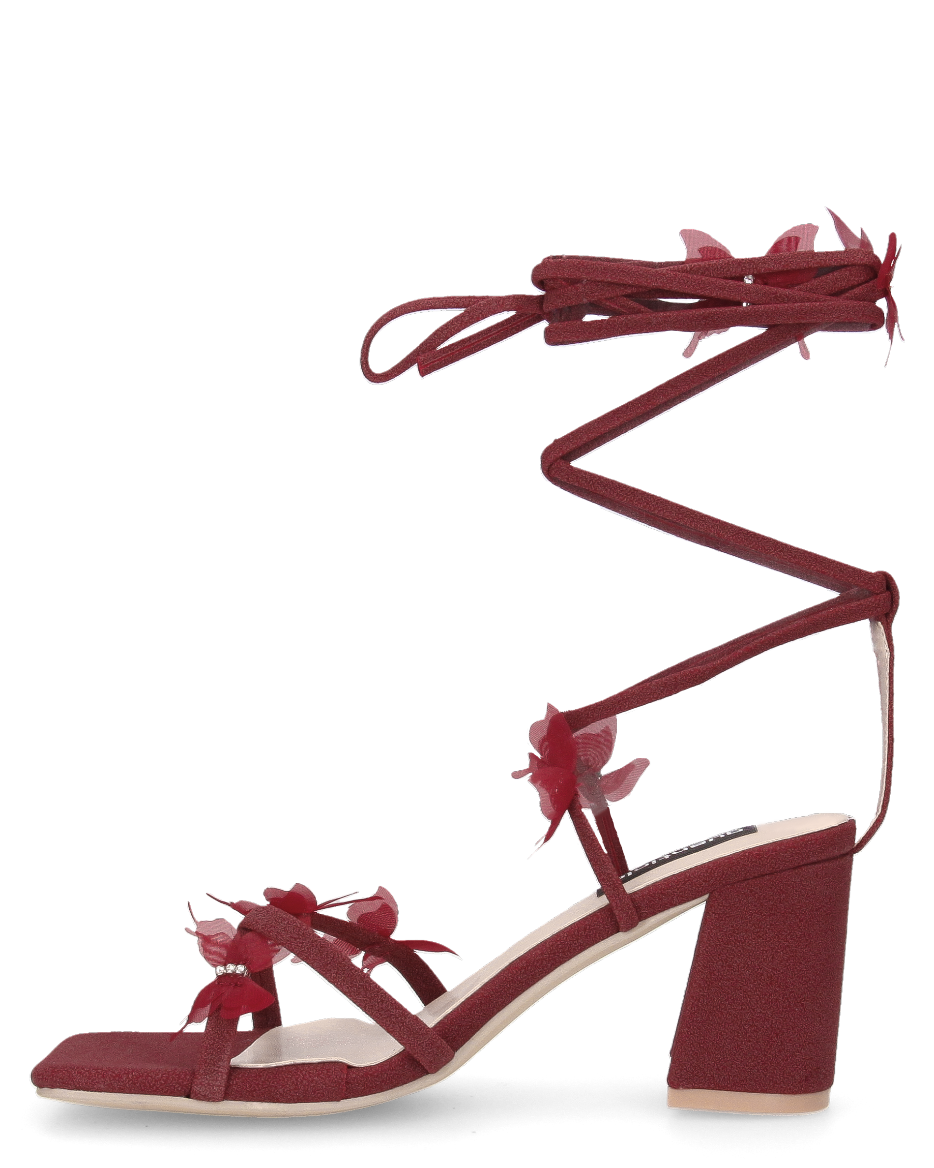 LOIS - sandali con tacco bordeaux con farfalline decorative