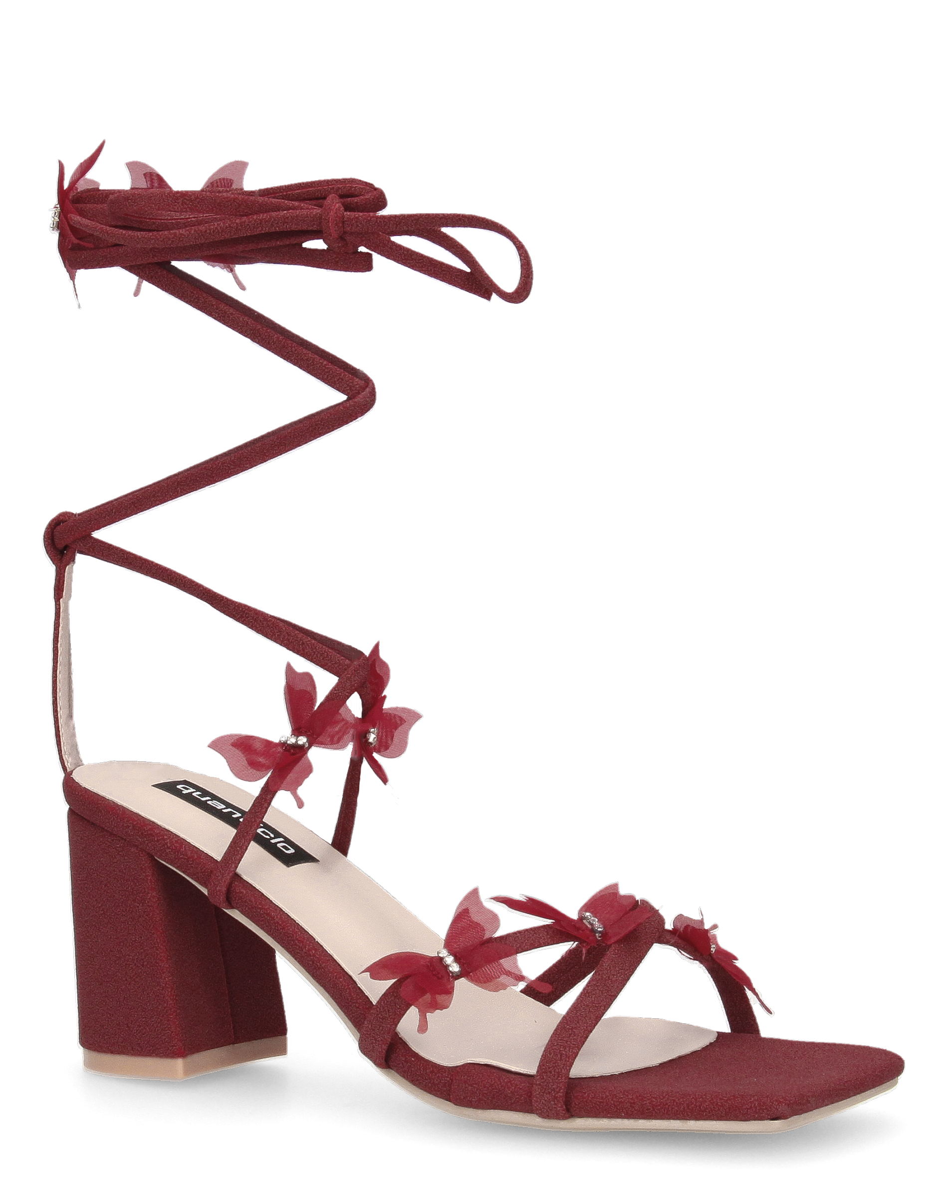 LOIS - sandali con tacco bordeaux con farfalline decorative