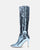 LOLY - stivale con tacco in coccodrillo blu metallico