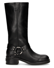 LYEN - stivali alti neri biker in ecopelle con zip e anello metallico