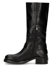 LYEN - stivali alti neri biker in ecopelle con zip e anello metallico