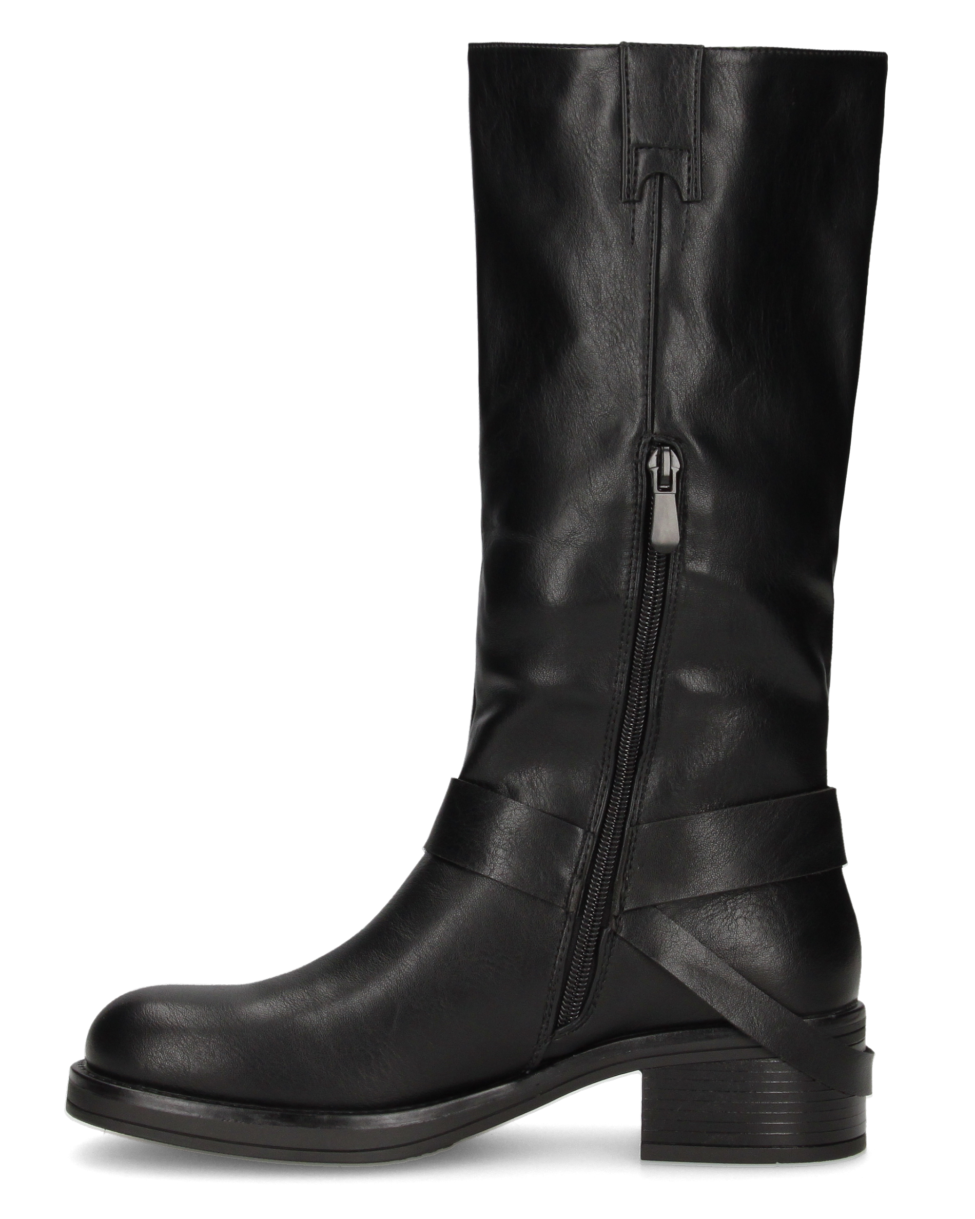 LYEN - stivali alti neri biker in ecopelle con zip e anello metallico