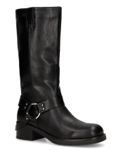 LYEN - stivali alti neri biker in ecopelle con zip e anello metallico