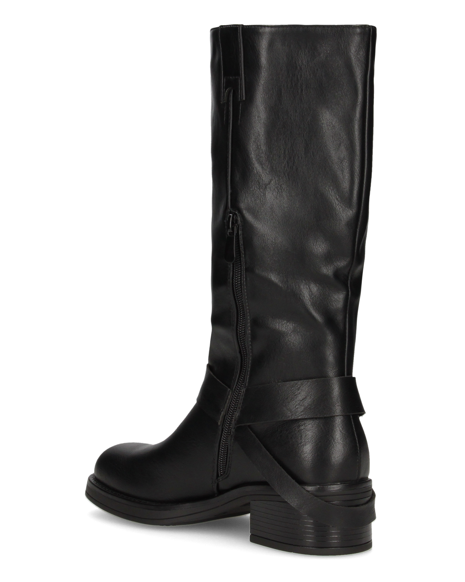 LYEN - stivali alti neri biker in ecopelle con zip e anello metallico