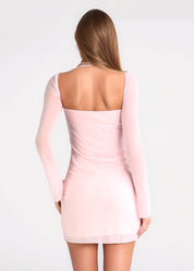 MARA - vestito mini rosa tessuto mesh