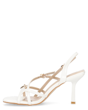 HILDE - Sandalo tacco bianco con listini e fibbie dorate